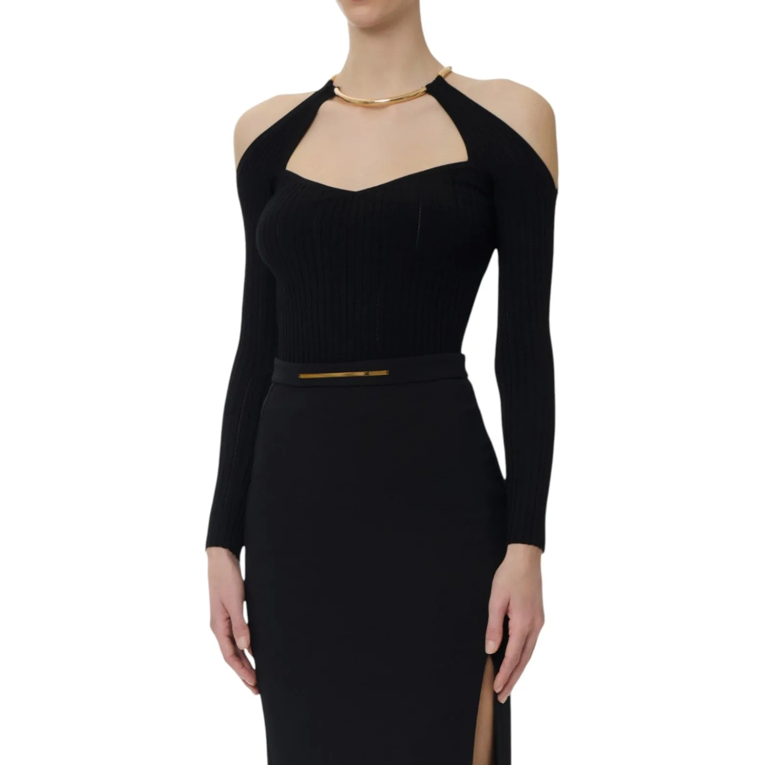 Top donna in maglia con dettaglio gioiello