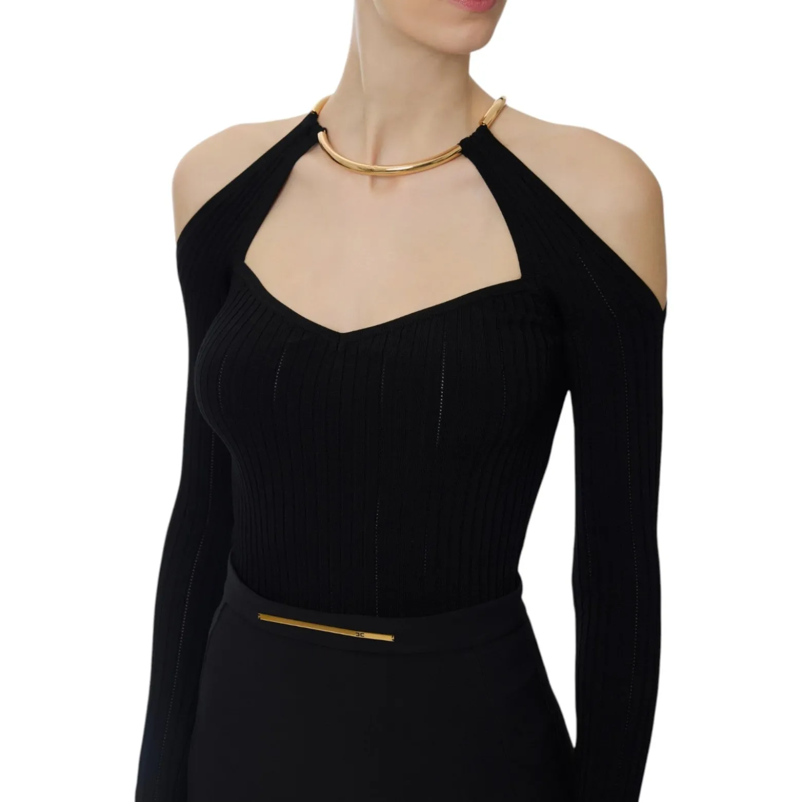 Top donna in maglia con dettaglio gioiello