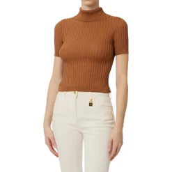 Top donna in maglia con trasparenze