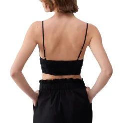 Top donna in popeline con ricamo