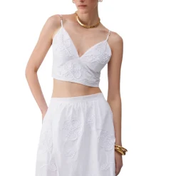 Top donna in popeline con ricamo