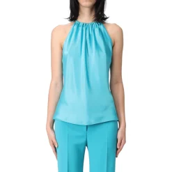 Top donna in satin con scollo all'americana