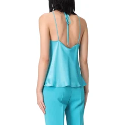 Top donna in satin con scollo all'americana