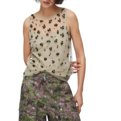 Top donna in tulle ricamato