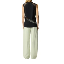 Top donna smanicato con dettagli in pizzo