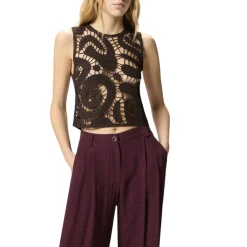 Top donna smanicato crochet geometrico