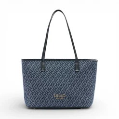 Tote bag donna in denim jacquard