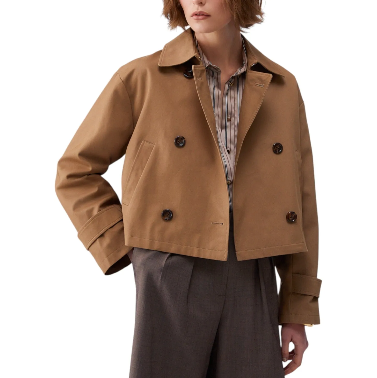 Trench donna corto in gabardine
