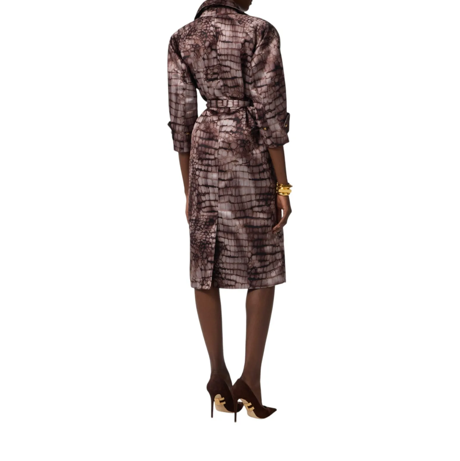 Trench donna in duchesse con stampa alligatore