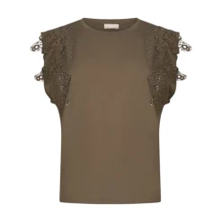 T-shirt donna con dettagli macramè