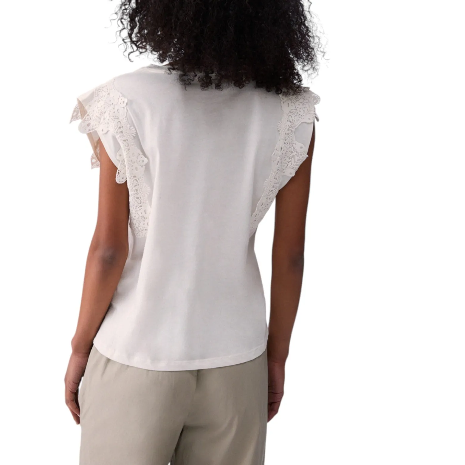 T-shirt donna con dettagli macramè