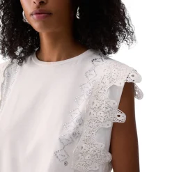 T-shirt donna con dettagli macramè