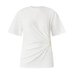 T-shirt donna con drappeggio e dettaglio dorato