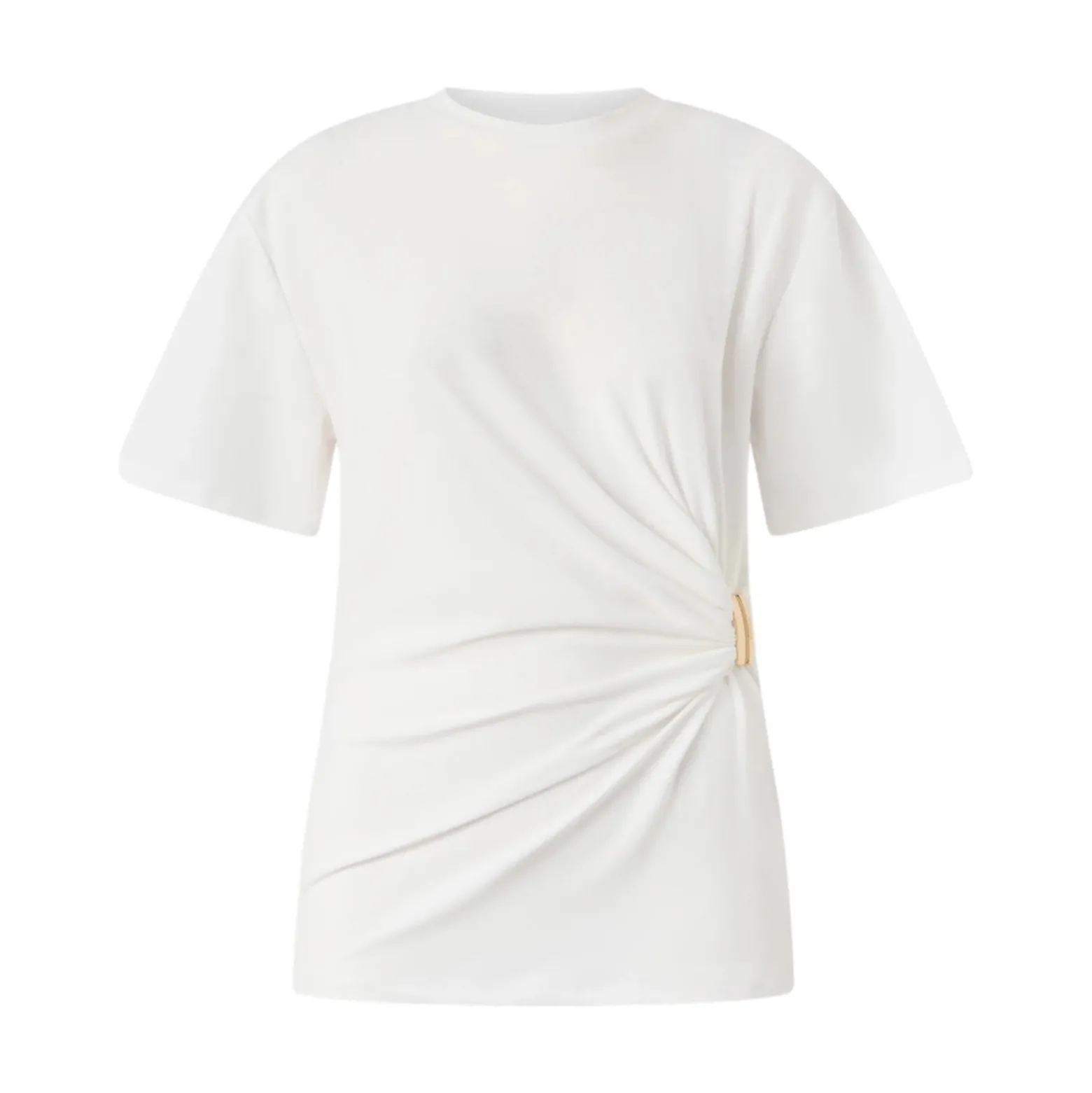 T-shirt donna con drappeggio e dettaglio dorato