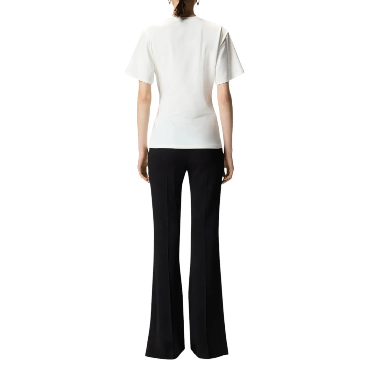 T-shirt donna con drappeggio e dettaglio dorato