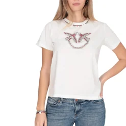 T-shirt donna con ricamo e strass