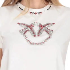 T-shirt donna con ricamo e strass