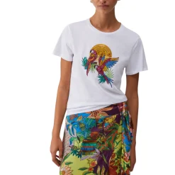 T-shirt donna con stampa e applicazioni