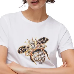 T-shirt donna con stampa e applicazioni