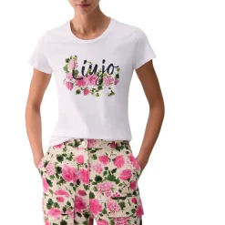 T-shirt donna con stampa e strass