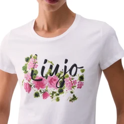 T-shirt donna con stampa e strass