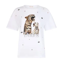 T-shirt donna con stampa e ricami gioiello