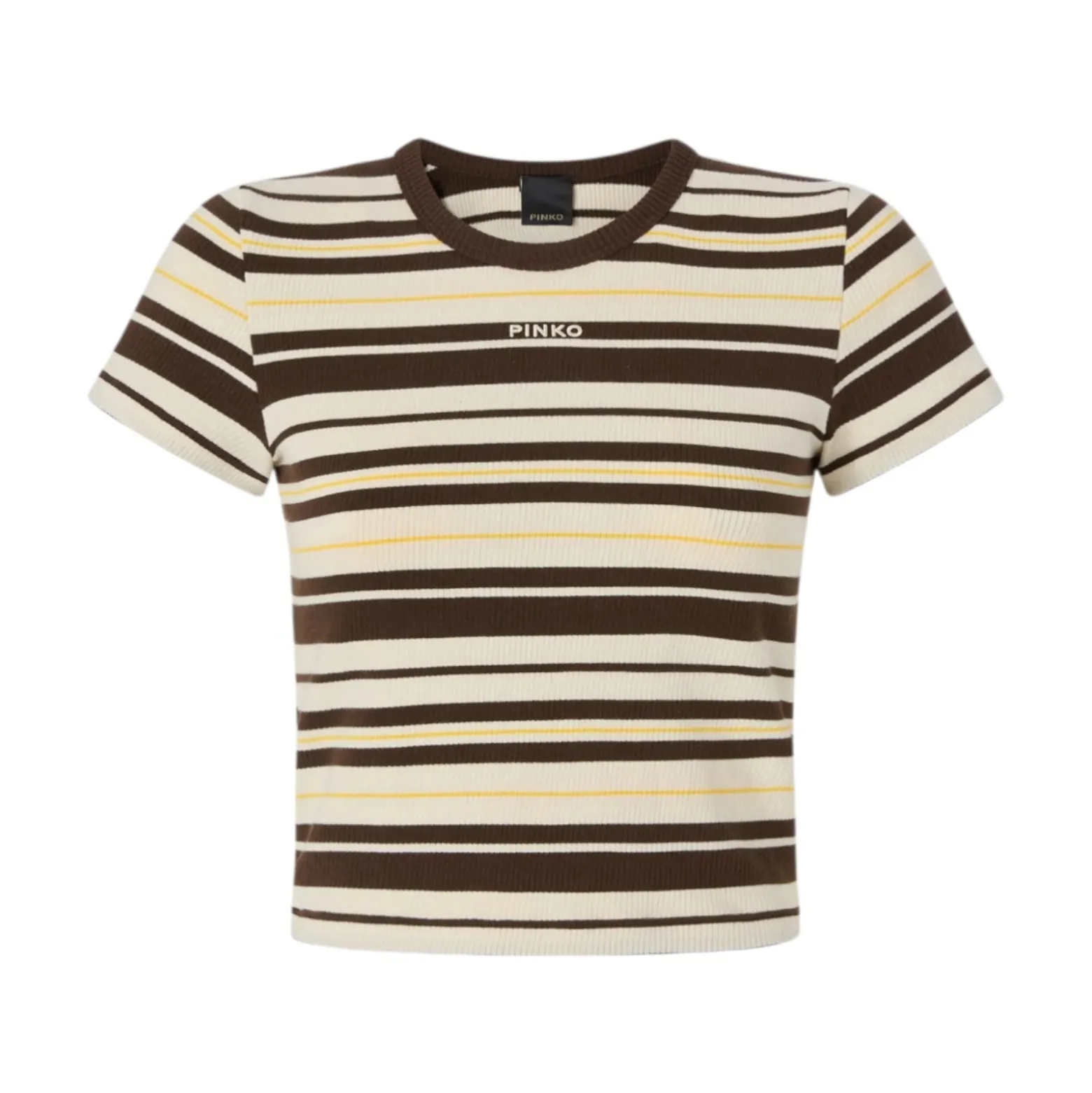 T-shirt donna cropped a righe con logo PINKO