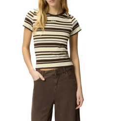 T-shirt donna cropped a righe con logo PINKO
