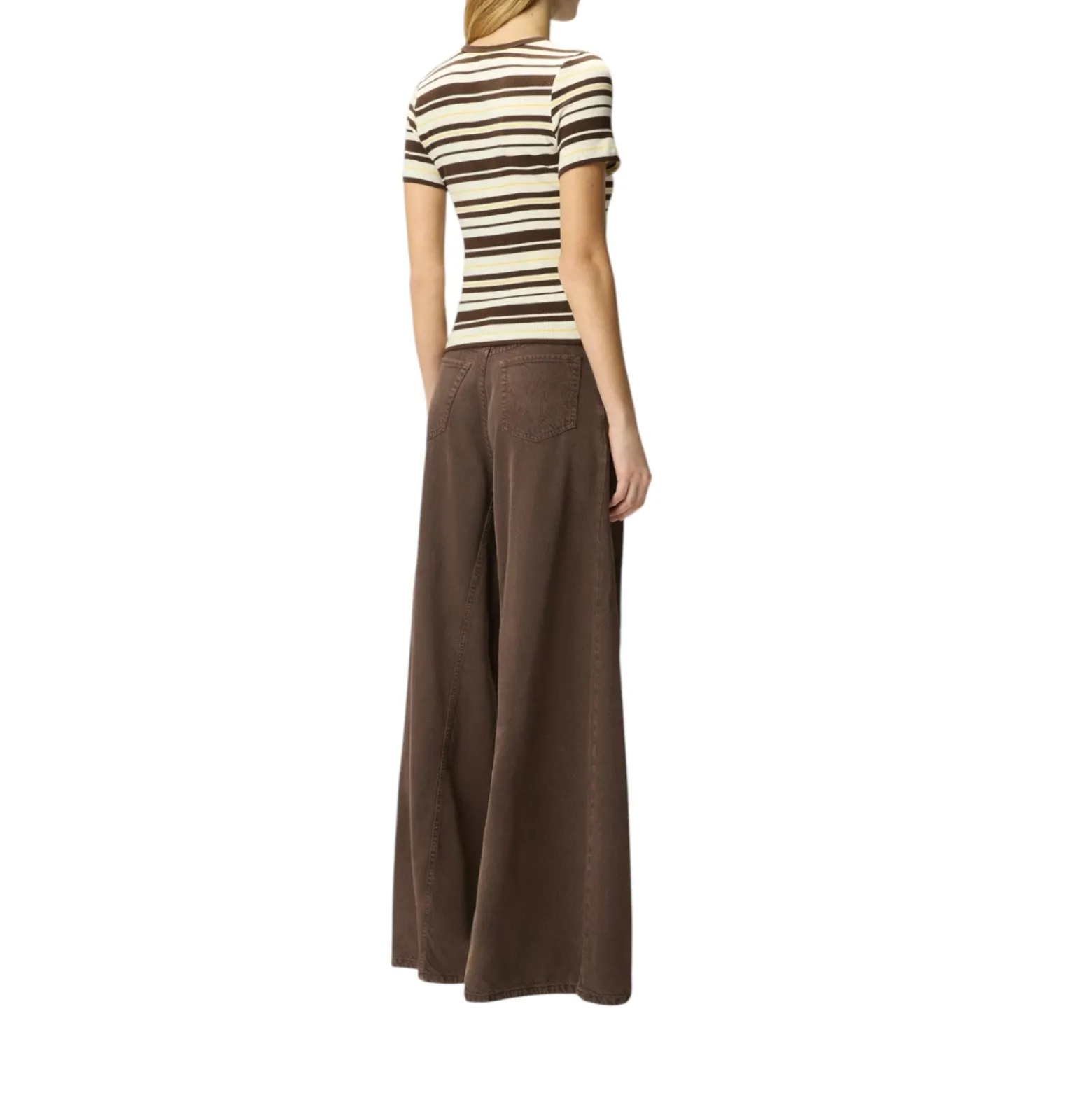 T-shirt donna cropped a righe con logo PINKO