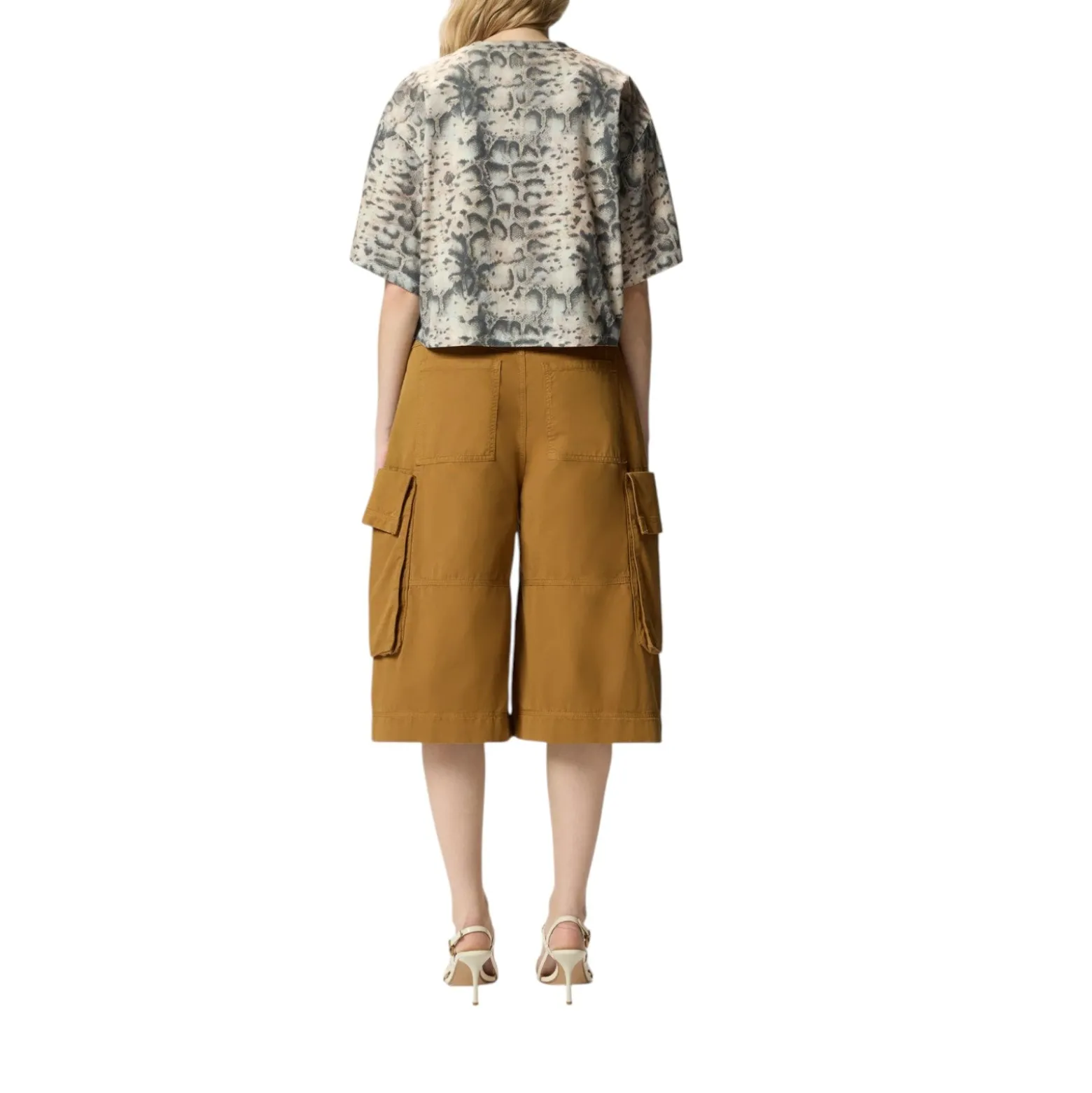 T-shirt donna cropped con stampa snake e Love Birds