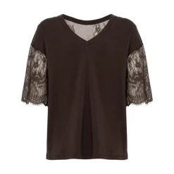 T-shirt donna in jersey con pizzo
