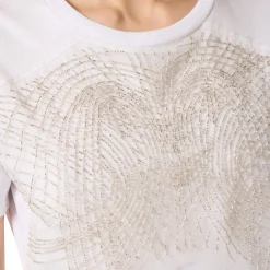 T-shirt donna in jersey con cristalli ricamati