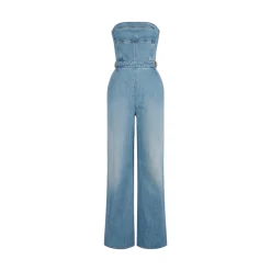 Tuta donna bustier in denim con fibbie