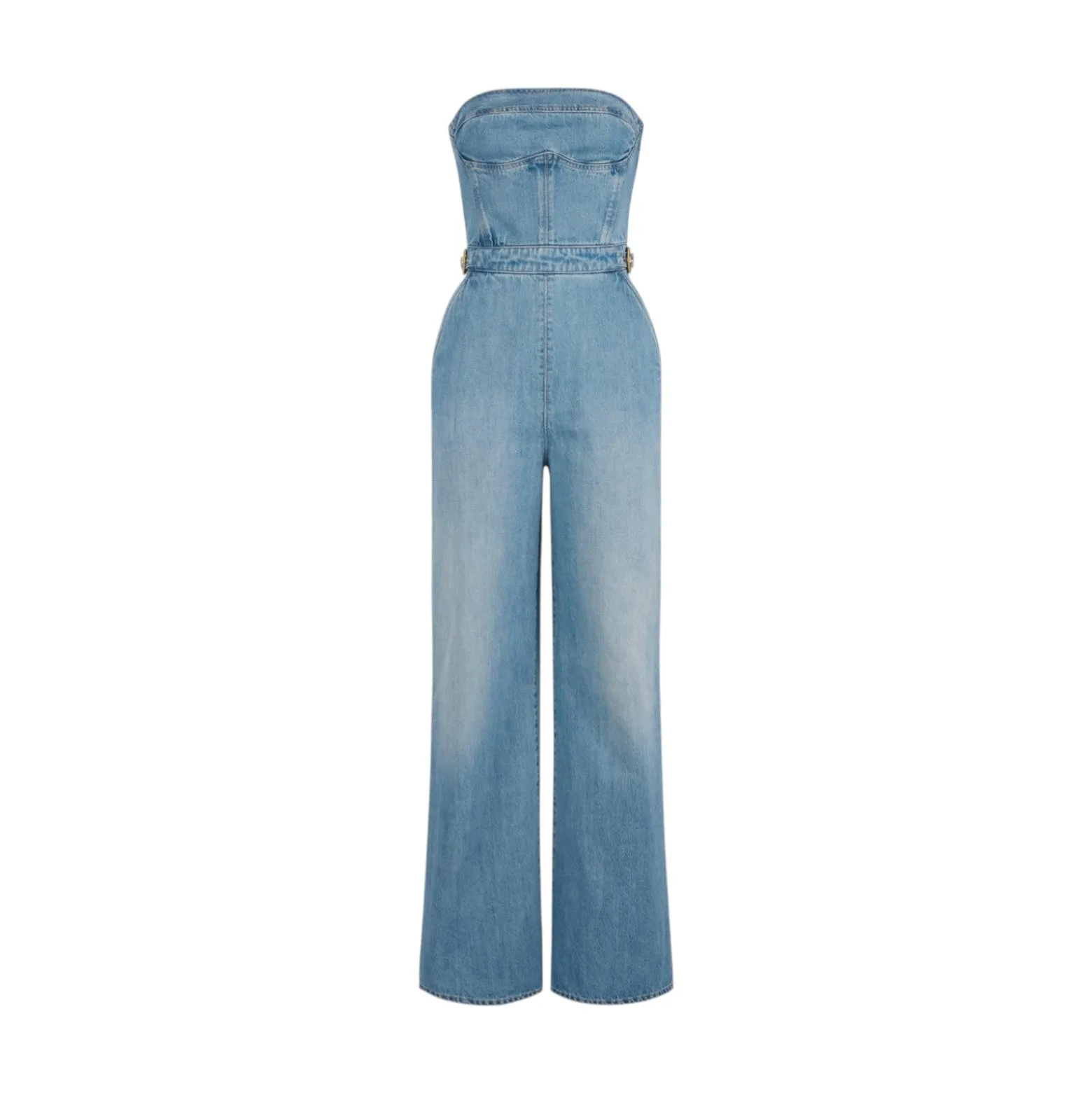 Tuta donna bustier in denim con fibbie