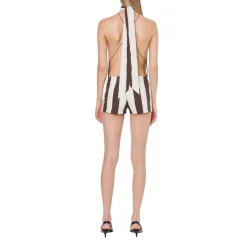 Tuta donna corta a righe in cotone stretch