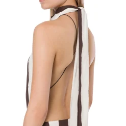 Tuta donna corta a righe in cotone stretch