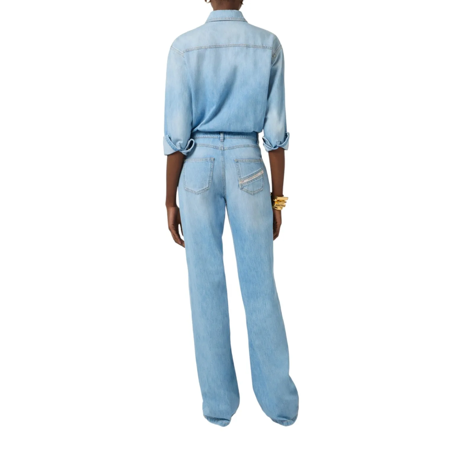 Tuta donna in denim con dettaglio lettering