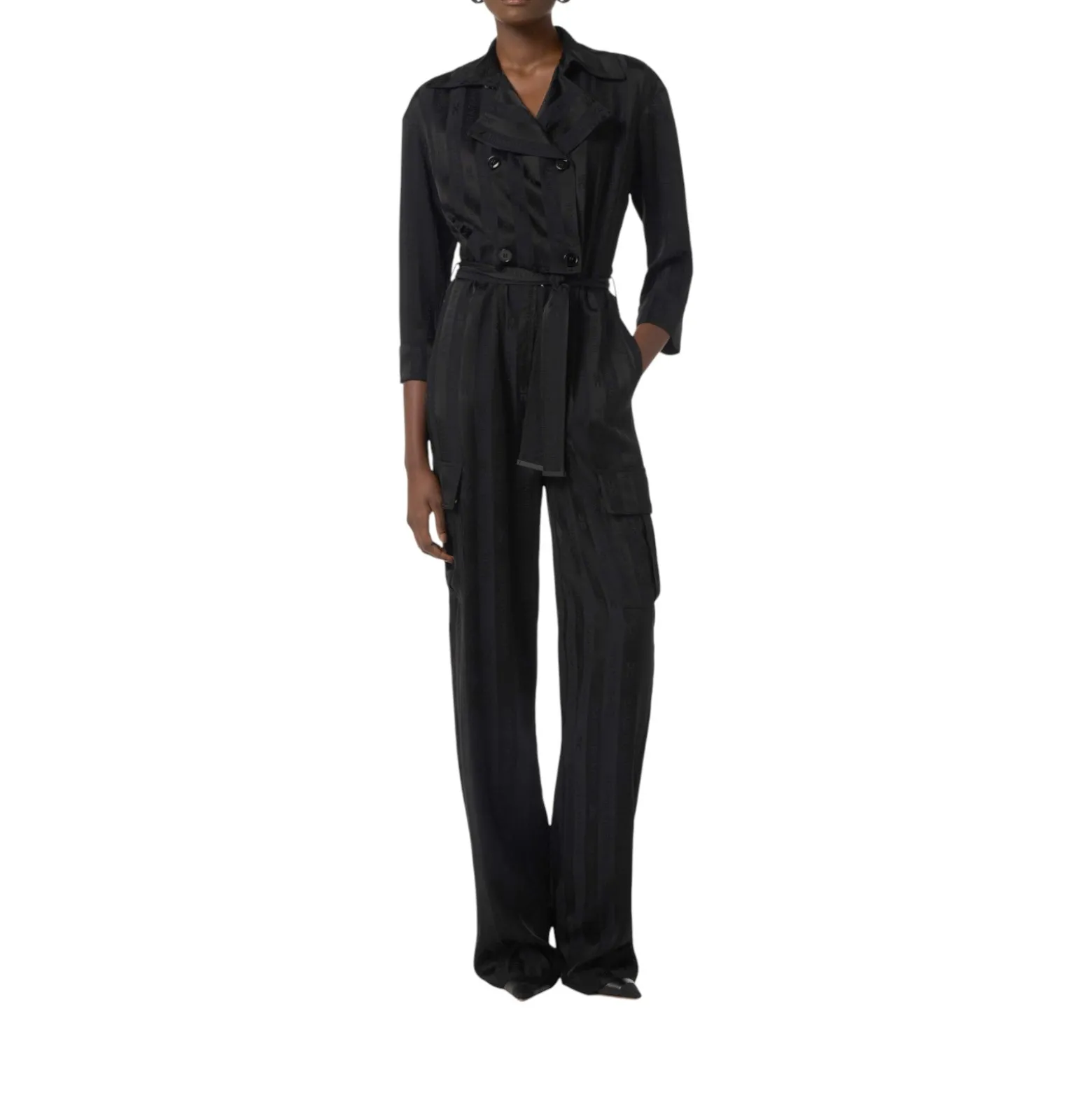 Tuta donna in satin con righe jacquard